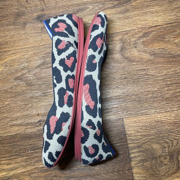 Rothy's Shoes Women's Red Cat Leopard Print Ballet Slip On Flats W 8.5 - Picture 9 of 16